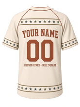 Load image into Gallery viewer, Hoboken Heritage Baseball Jersey in Cream, back view with rope-and-star yoke and your name and number