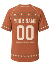 Load image into Gallery viewer, Hoboken Heritage Baseball Jersey in Terracotta, back view with rope-and-star yoke and your name and number