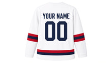 Load image into Gallery viewer, Hogmanay Original Hockey Jersey in White, back view with your name and number