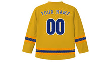 Load image into Gallery viewer, Holla Mohalla Original Hockey Jersey in Gold, back view with your name and number