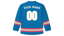 Load image into Gallery viewer, Honolulu Original Hockey Jersey in Ocean Blue, back view with your name and number