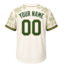 Load image into Gallery viewer, Hop Vine Trellis Milwaukee Baseball Jersey in Trellis Ivory, back view with your name and number – leafy hop-trimmed sleeves and yoke