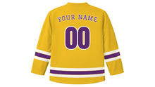 Load image into Gallery viewer, Hue Original Hockey Jersey in Imperial Yellow, back view with your name and number