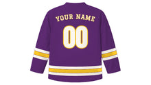 Load image into Gallery viewer, Hue Original Hockey Jersey in Royal Purple, back view with your name and number