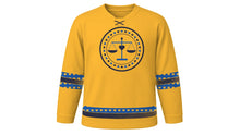 Load image into Gallery viewer, Human Rights Day Original Hockey Jersey in Sunrise Gold, front view – custom name and number