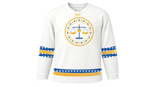 Load image into Gallery viewer, Human Rights Day Original Hockey Jersey in White, front view – custom name and number