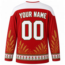 Load image into Gallery viewer, Hungarian State Foundation Day Original Hockey Jersey in Hungarian Red, back view with custom YOUR NAME and 00