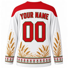 Load image into Gallery viewer, Hungarian State Foundation Day Original Hockey Jersey in White, back view with custom YOUR NAME and 00