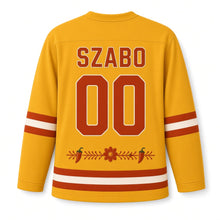 Load image into Gallery viewer, Hungary Paprika Embroidery Original Hockey Jersey in Mustard Seed, back view with your name and number