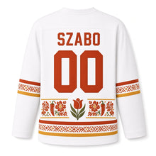 Load image into Gallery viewer, Hungary Paprika Embroidery Original Hockey Jersey in Linen White, back view with your name and number