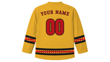 Load image into Gallery viewer, Hungry Ghost Festival Original Hockey Jersey in Gold, back view with your name and number