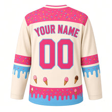 Load image into Gallery viewer, Ice Cream Sundae Parlor Original Hockey Jersey in Vanilla Bean, back view with your name and number – sprinkle yoke and drip-edge sleeve bands