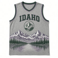 Load image into Gallery viewer, Idaho Sawtooth Peaks Original Basketball Jersey in Granite Gray, front view – custom name and number