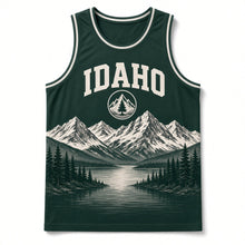 Load image into Gallery viewer, Idaho Sawtooth Peaks Original Basketball Jersey in Alpine Pine, front view – custom name and number