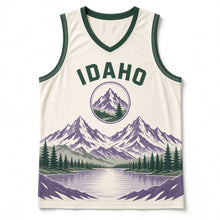 Load image into Gallery viewer, Idaho Sawtooth Peaks Original Basketball Jersey in Snowfield Cream, front view – custom name and number