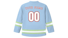 Load image into Gallery viewer, Imbolc Original Hockey Jersey in Frost Blue, back view with your name and number