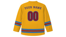 Load image into Gallery viewer, Imilchil Marriage Festival Original Hockey Jersey in Saffron, back view with your name and number