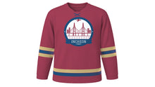 Load image into Gallery viewer, Incheon Original Hockey Jersey in Chinatown Crimson, front view – custom name and number