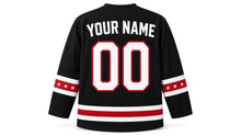 Load image into Gallery viewer, Independence Day Original Hockey Jersey in Black, back view with your name and number