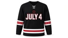 Load image into Gallery viewer, Independence Day Original Hockey Jersey in Black, front view – custom name and number