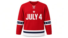 Load image into Gallery viewer, Independence Day Original Hockey Jersey in Red, front view – custom name and number