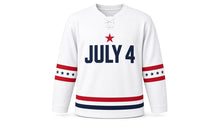 Load image into Gallery viewer, Independence Day Original Hockey Jersey in White, front view – custom name and number