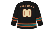 Load image into Gallery viewer, Indigenous Peoples' Day Original Hockey Jersey in Black, back view with your name and number