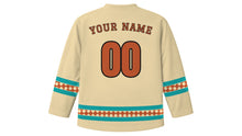 Load image into Gallery viewer, Indigenous Peoples' Day Original Hockey Jersey in Sand, back view with your name and number