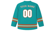 Load image into Gallery viewer, Indigenous Peoples' Day Original Hockey Jersey in Turquoise, back view with your name and number