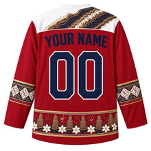 Load image into Gallery viewer, Indonesia Original Hockey Jersey in Merah Crimson, back view – diagonal parang batik yoke and ornate sleeve bands, with your name and number