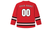 Load image into Gallery viewer, International Mother Language Day Original Hockey Jersey in Krishnachura Red, back view with your name and number