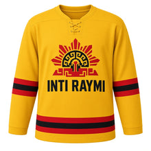 Load image into Gallery viewer, Inti Raymi Original Hockey Jersey in Gold, front view – custom name and number