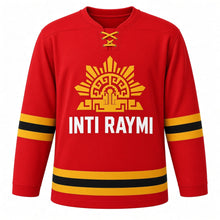 Load image into Gallery viewer, Inti Raymi Original Hockey Jersey in Red, front view – custom name and number