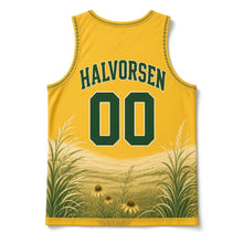 Load image into Gallery viewer, Iowa Goldfinch Prairie Original Basketball Jersey in Goldfinch Yellow, back view with your name and number