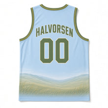 Load image into Gallery viewer, Iowa Goldfinch Prairie Original Basketball Jersey in Big Sky Blue, back view with your name and number