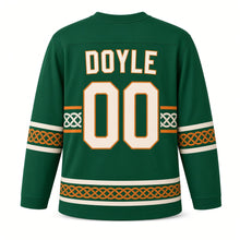 Load image into Gallery viewer, Ireland Celtic Knot Green Original Hockey Jersey in Emerald Green, back view with your name and number