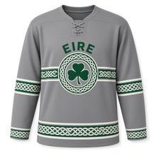 Load image into Gallery viewer, Ireland Celtic Knot Green Original Hockey Jersey in Burren Stone, front view – custom name and number