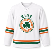 Load image into Gallery viewer, Ireland Celtic Knot Green Original Hockey Jersey in Mist White, front view – custom name and number