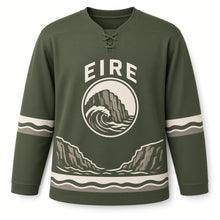 Load image into Gallery viewer, Ireland Cliffs and Waves Original Hockey Jersey in Moss Green, front view – custom name and number