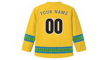 Load image into Gallery viewer, Irreecha Original Hockey Jersey in Daisy Gold, back view with your name and number