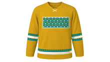 Load image into Gallery viewer, Islamic New Year Original Hockey Jersey in Gold, front view with hexagon and diamond tile chest band – custom name and number