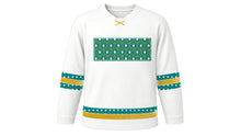 Load image into Gallery viewer, Islamic New Year Original Hockey Jersey in White, front view with hexagon and diamond tile chest band – custom name and number