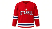 Load image into Gallery viewer, Istanbul Original Hockey Jersey in Red, front view – custom name and number