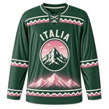 Load image into Gallery viewer, Italy Dolomite Peaks Original Hockey Jersey in Larch Green, front view – custom name and number