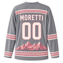 Load image into Gallery viewer, Italy Dolomite Peaks Original Hockey Jersey in Dolomite Gray, back view with your name and number