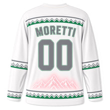 Load image into Gallery viewer, Italy Dolomite Peaks Original Hockey Jersey in Snow White, back view with your name and number