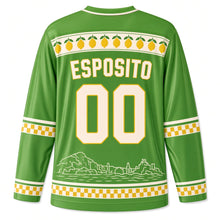 Load image into Gallery viewer, Italy Lemon Coast Original Hockey Jersey in Leaf Green, back view with your name and number