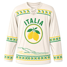 Load image into Gallery viewer, Italy Lemon Coast Original Hockey Jersey in Villa White, front view – custom name and number