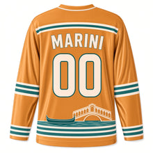 Load image into Gallery viewer, Italy Venetian Canal Original Hockey Jersey in Venetian Ochre, back view with your name and number