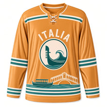 Load image into Gallery viewer, Italy Venetian Canal Original Hockey Jersey in Venetian Ochre, front view – custom name and number
